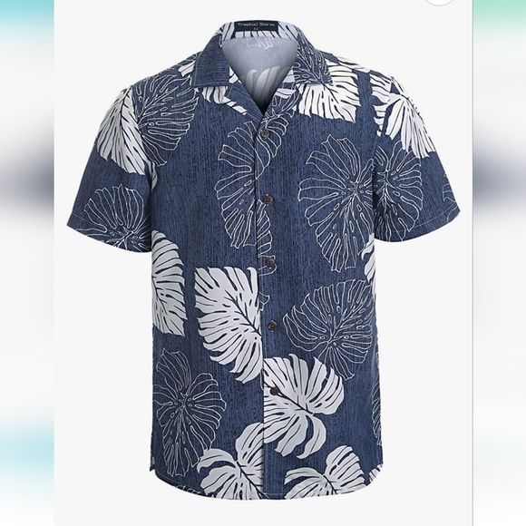 Hawaiian button shirt for men size Medium Tropical Storm Navy and white - Picture 9 of 9